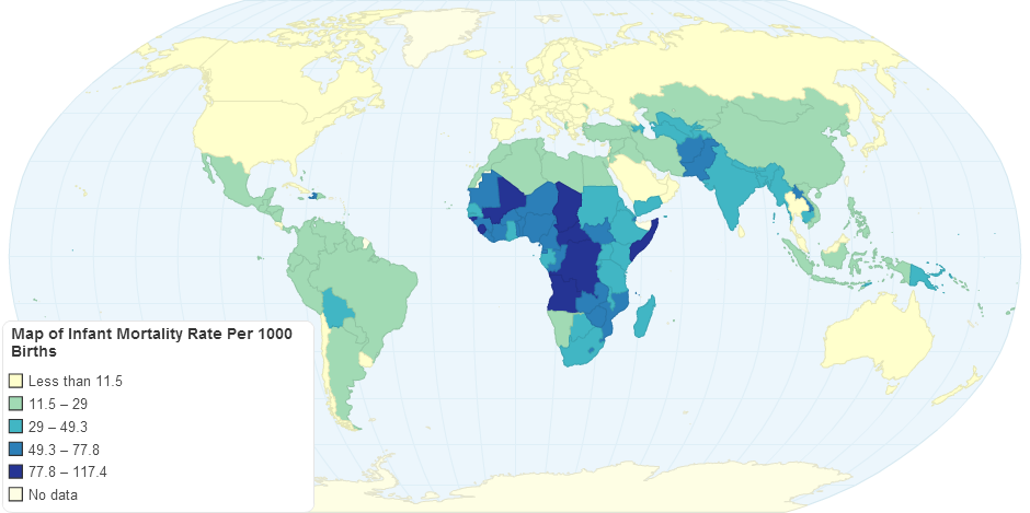 Map of Infant Mortality Rate Per 1000 Births