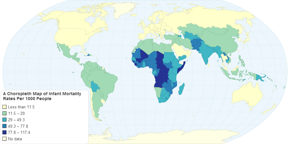 A Choropleth Map of Infant Mortality Rates Per 1000 People
