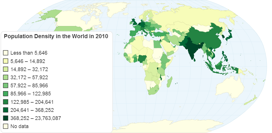 Population Density in the World in 2010
