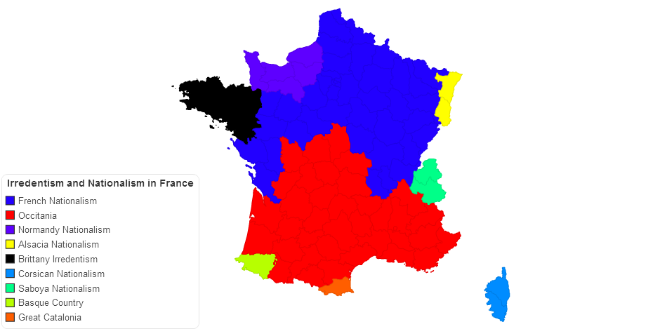 Irredentism and Nationalism in France (French Deparments version)