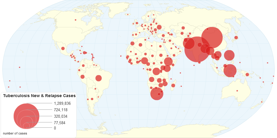 Tuberculosis New and Relapse Cases by Country