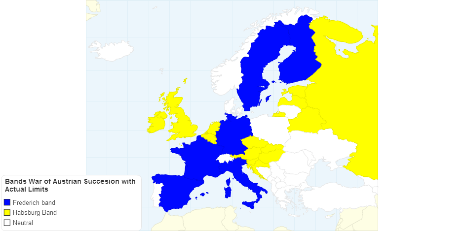 Bands War of Austrian Sucesion with Actual Limits (Europe map)