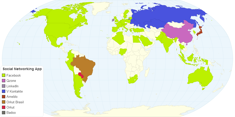 Most Popular Social Networking App  by Country