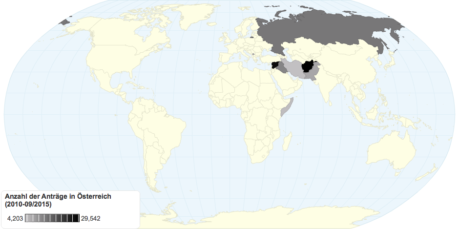 Asylanträge in Österreich: Die 8 größten Staatsangehörigkeitsgruppen (2010-09/2015)