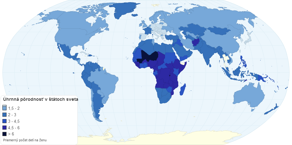 Úhrnná pôrodnosť v štátoch sveta