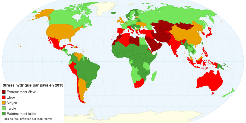 Stress hydrique par pays en 2013
