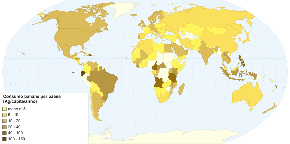 Consumo di banane per paese (Kg/capite/anno)