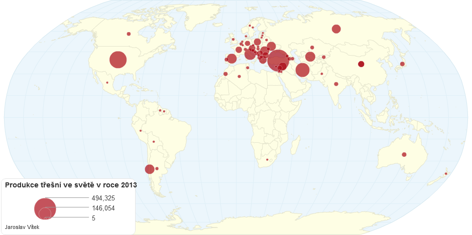 Produkce třešní ve světě v roce 2013
