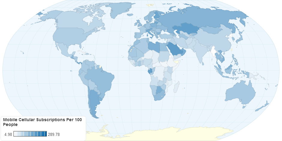 Mobile Cellular Subscriptions Per 100 People 2012