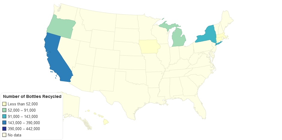 Number of Bottles Recycled in the Usa in 2007 by State