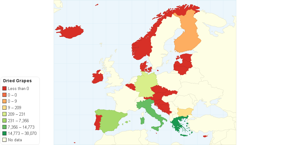 European production of dried grapes (2014)