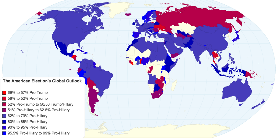 Visualization of Pro-Trump and Pro-Hillary Supporters In The World