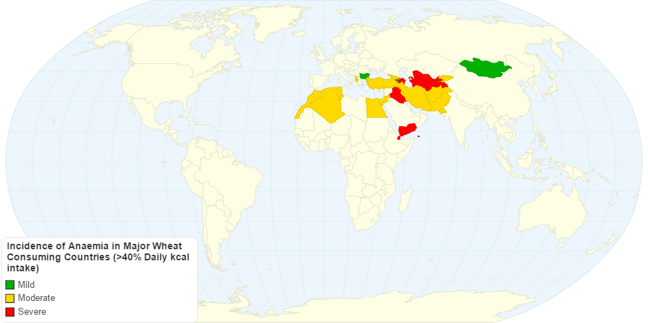 Incidence of Anaemia in Major Wheat Consuming Countries (>40% daily kcal intake)