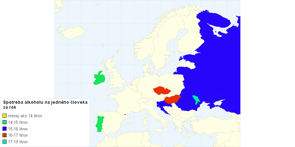 Spotreba alkoholu na jedného človeka za rok