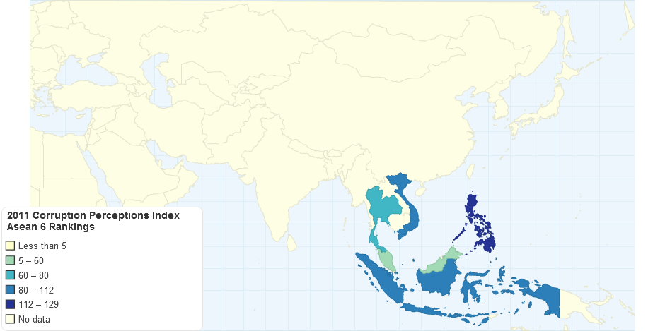 2011 Corruption Perceptions Index, Asean 6 Rankings