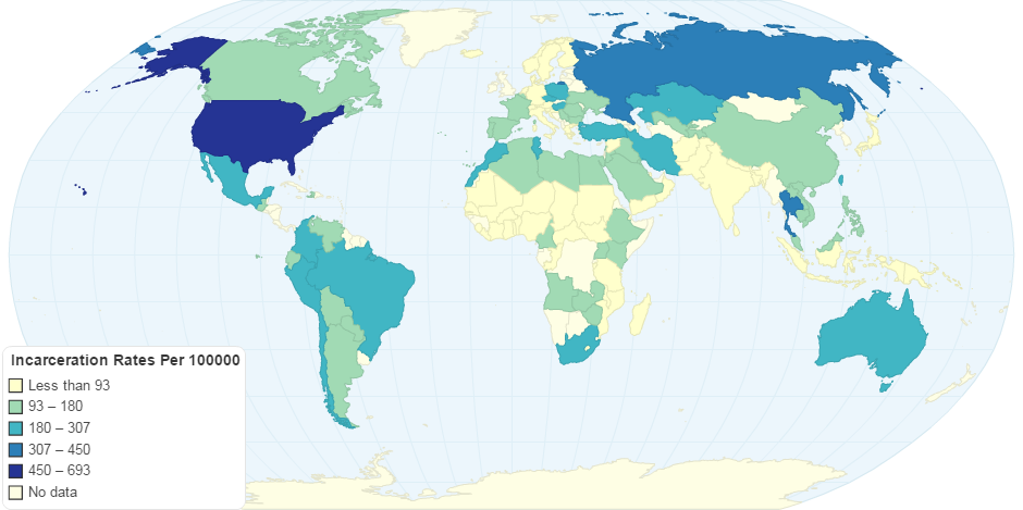 Incarceration Rates Per 100,000 (indicative only)