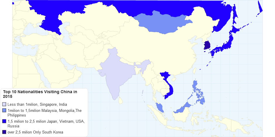 Top 10 Nationalities Visiting China in 2015