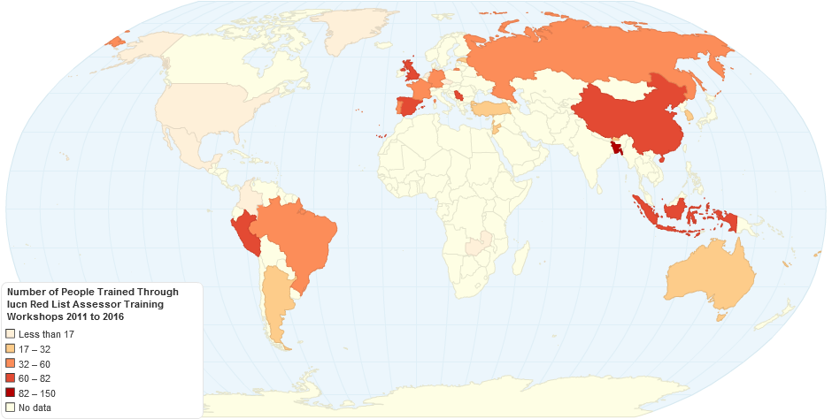 Number of People Trained Through Iucn Red List Assessor Training Workshops 2011 to 2016