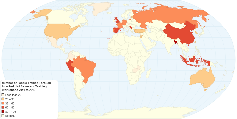 Number of People Trained Through IUCN Red List Assessor Training Workshops (2011 to 2016)