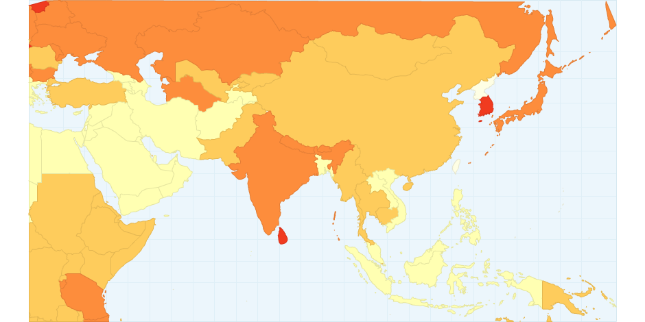 Suicide rates (per 100 000 population) in 2012