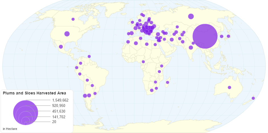 Plums and Sloes Harvested Area by Country