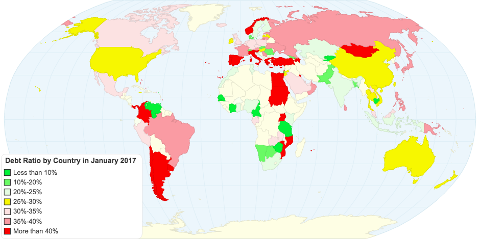 Debt Ratio by Country in January 2017