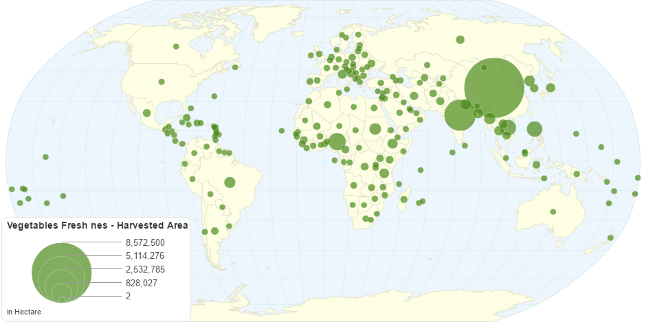Vegetables Fresh nes - Harvested Area by Country