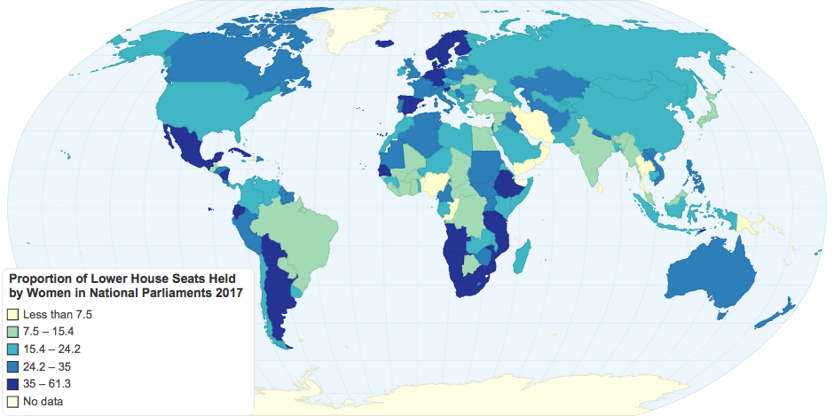 Proportion of Lower House Seats Held by Women in National Parliaments 2017