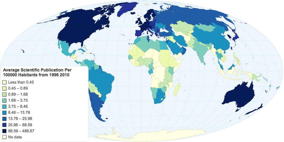 Average Scientific Publication Per 100000 Habitants from 1996 2010