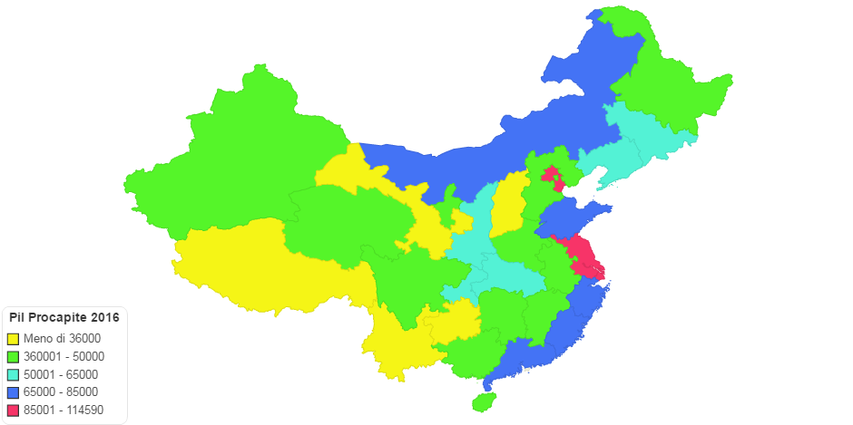 Pil Procapite 2016 Province cinesi
