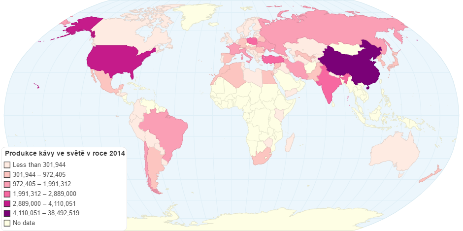 Produkce kávy ve světě v roce 2014