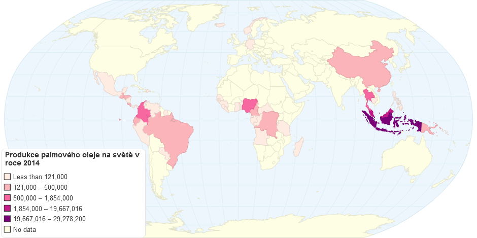Produkce palmového oleje na světě v roce 2014