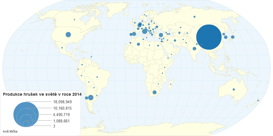 Produkce hrušek ve světě v roce 2014