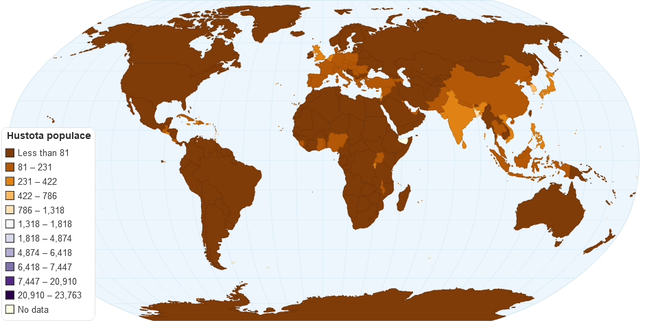 Hustota svetove populace v roce 2010