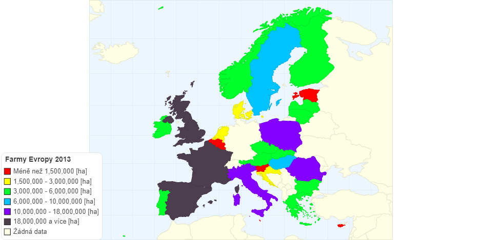 Rozloha farem v hektarech (2013)