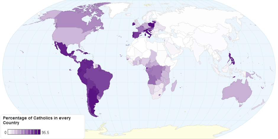 Percentage of Catholics by Country