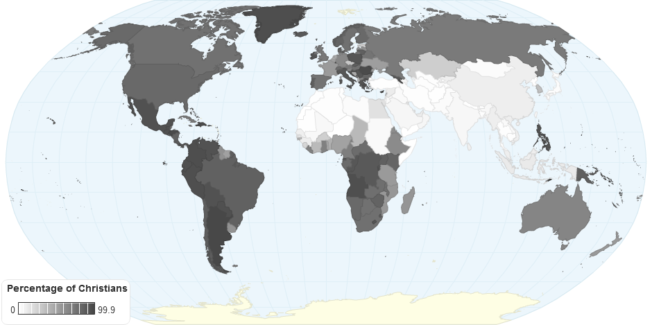 Percentage of Christians by Country