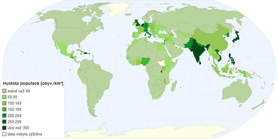 Hustota světové populace v roce 2010