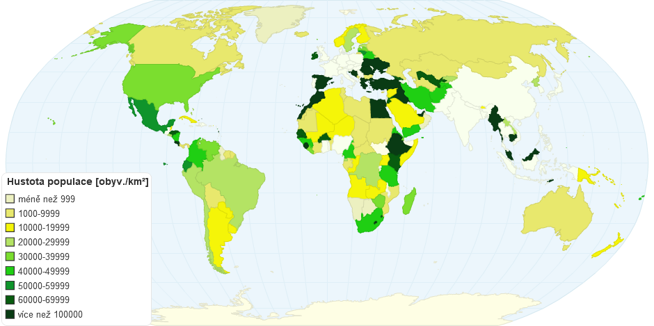 Hustota světové populace v roce 2010
