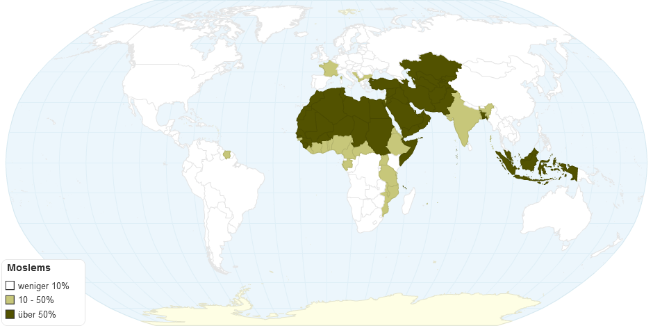 Islam nach Land: Absolute Mehrheit & Signifikante Minderheiten