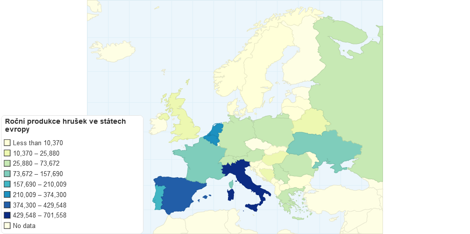 Roční produkce hrušek ve státech evropy