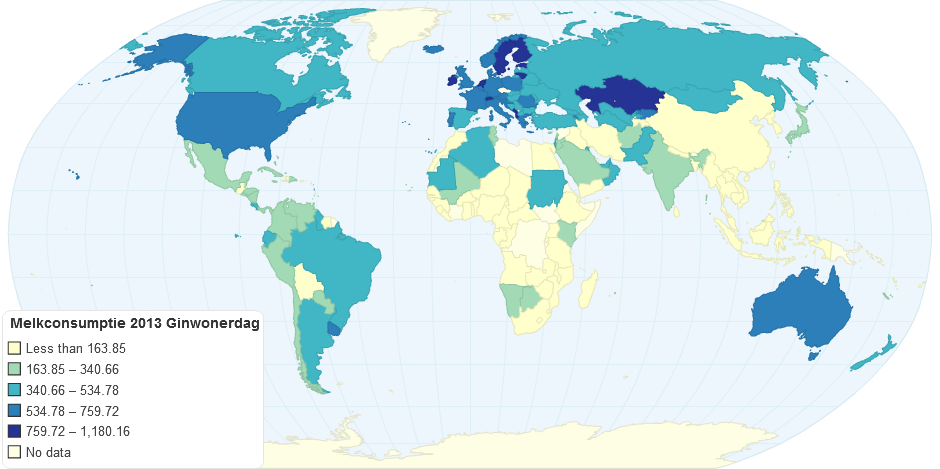 Melkconsumptie 2013 (g/inwoner/dag)