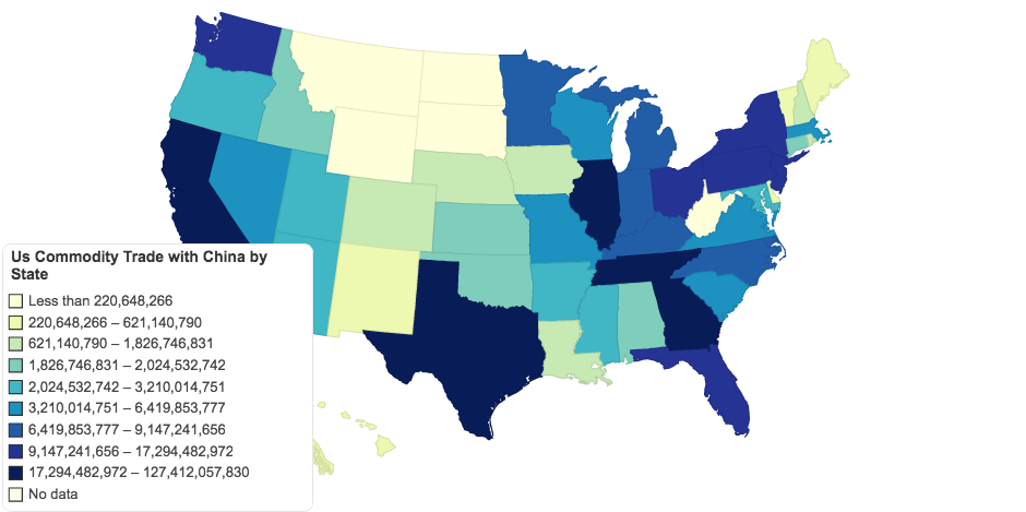 Us Commodity Trade with China by State