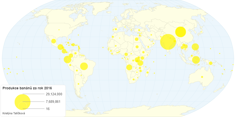 Produkce banánů na světě za rok 2016