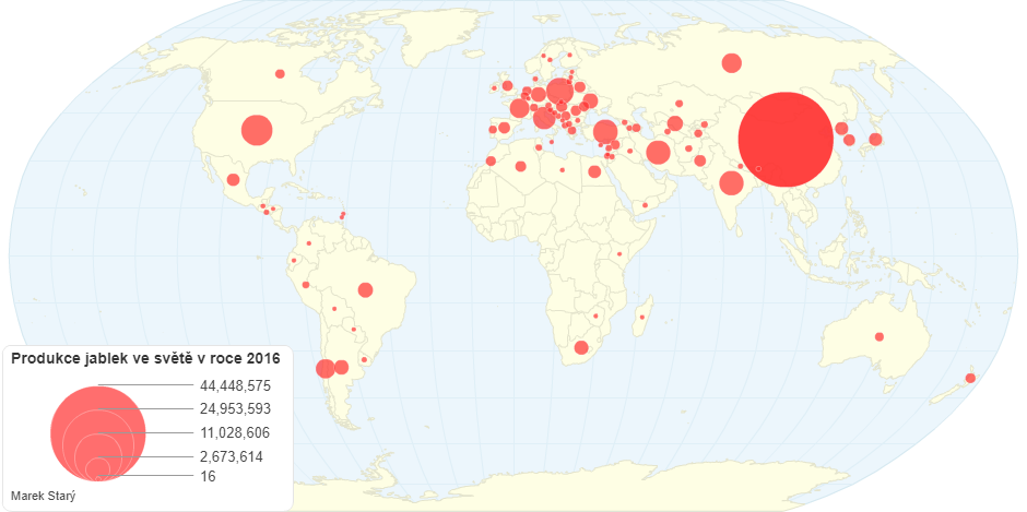 Produkce jablek ve světě v roce 2016