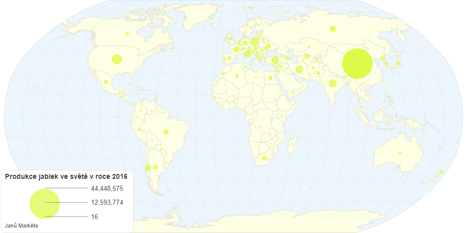 Produkce jablek ve světě v roce 2016