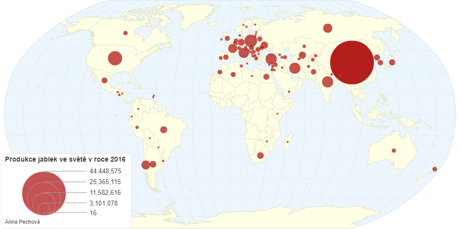 Produkce jablek ve světe v roce 2016