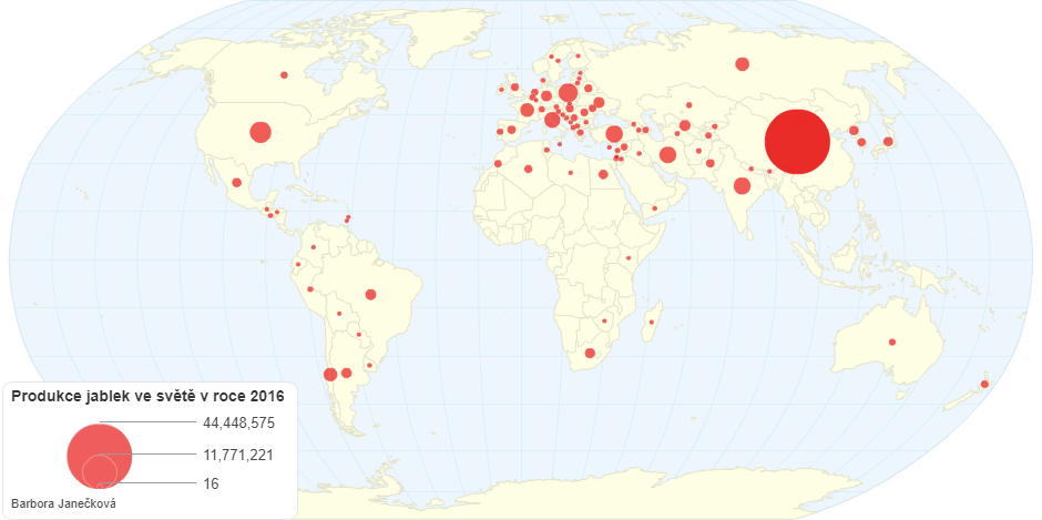 Produkce jablek ve světě v roce 2016