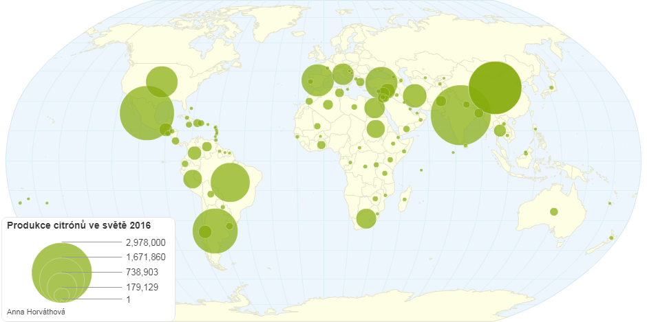 Produkce citrónů ve světě 2016