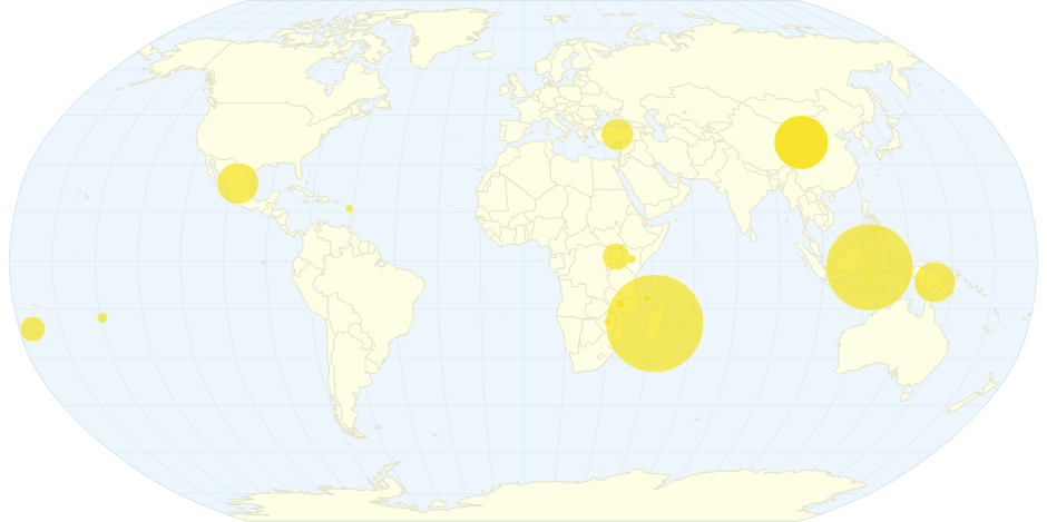 Produkce vanilky ve světě v roce 2016 (tuny)